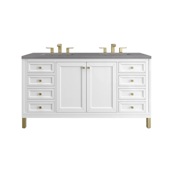 James Martin Chicago 60" Double Vanity, Glossy White - Luxe Bathroom Vanities