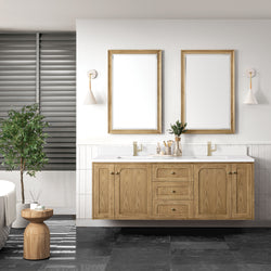 James Martin Laurent 72" Double Vanity with Single Hole 3 CM White Zeus Silestone Top and Matching Backsplash