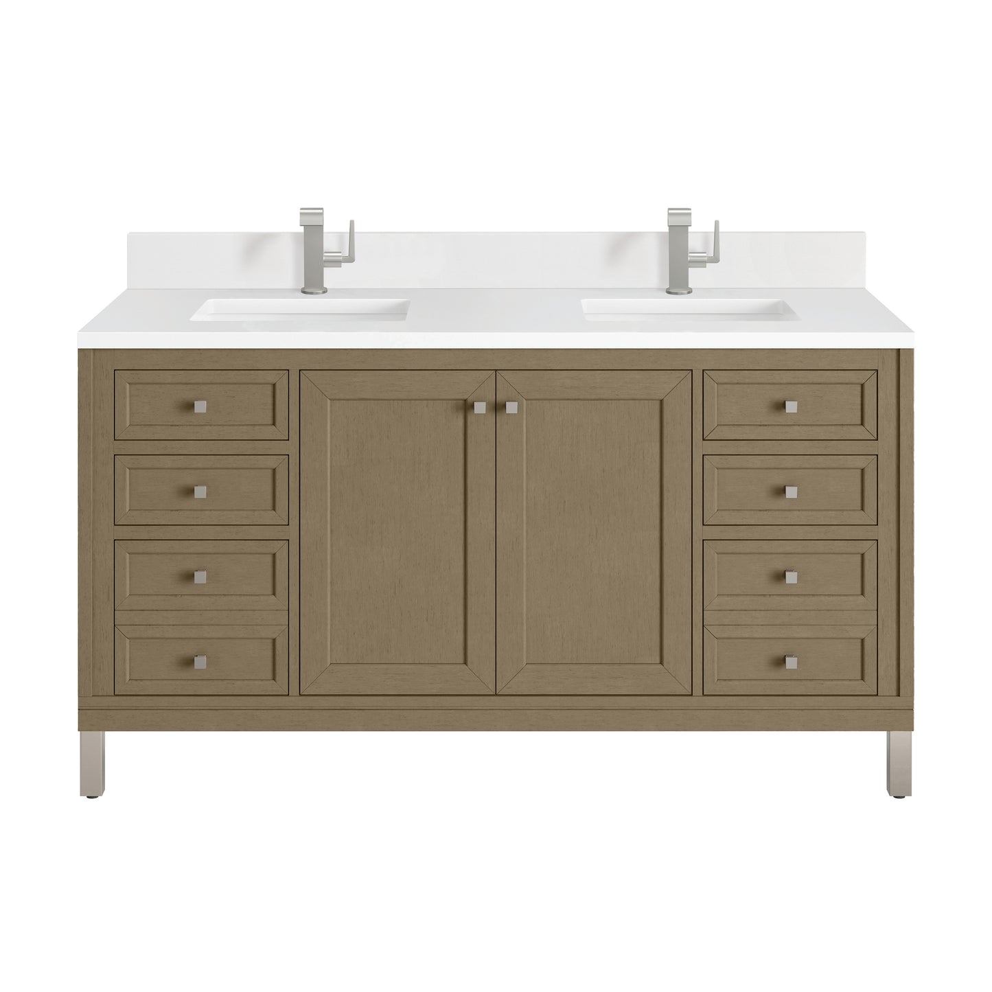 James Martin Chicago 60" Double Vanity with Single Hole 3CM White Zeus Silestone Top & Backsplash