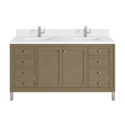 James Martin Chicago 60" Double Vanity with Single Hole 3CM White Zeus Silestone Top & Backsplash