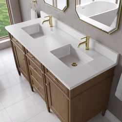 James Martin Brittany 60" Double Vanity with Single Hole 3 CM White Zeus Silestone Top & Backsplash