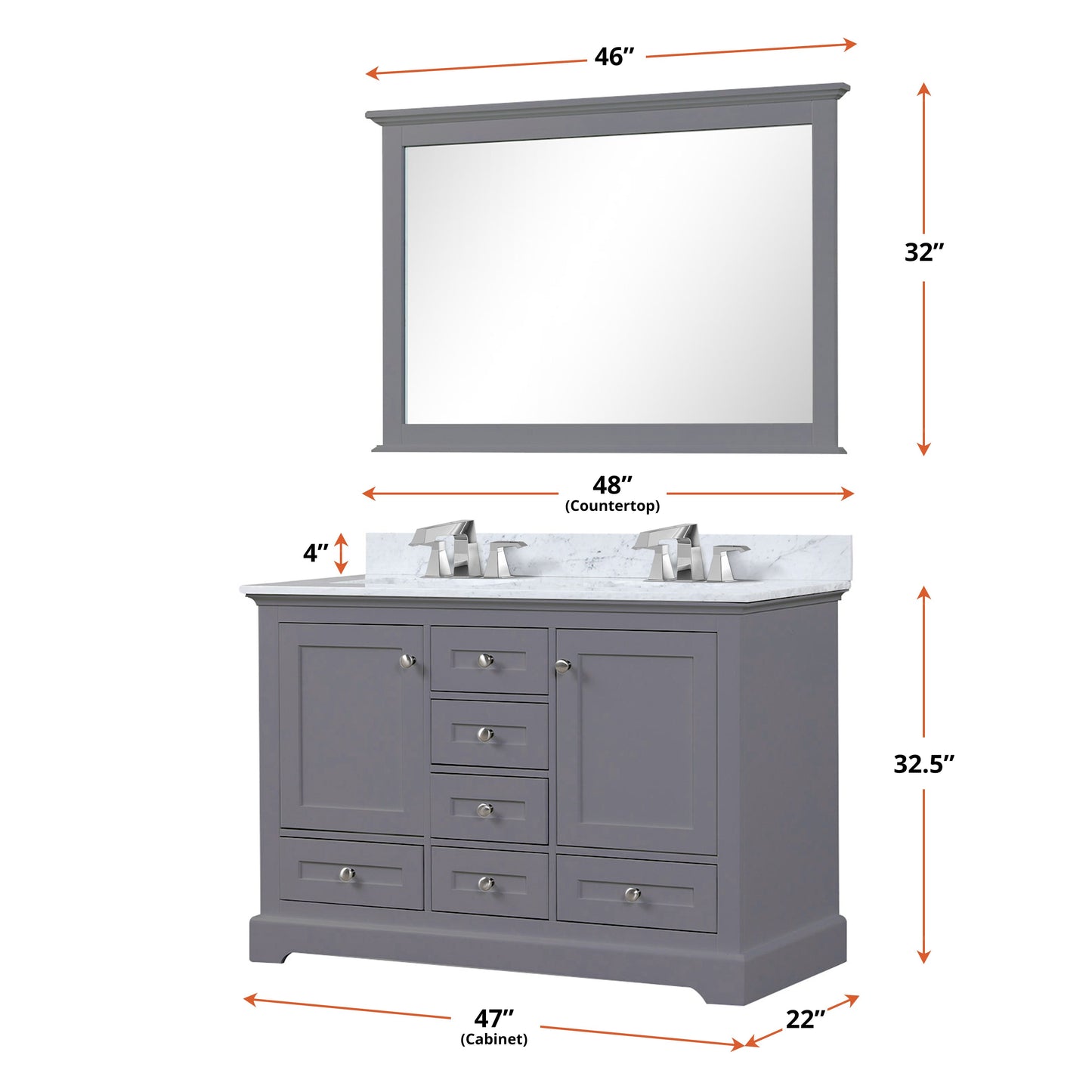 Lexora Collection Dukes 48 inch Double Bath Vanity and 46 inch Mirror - Luxe Bathroom Vanities