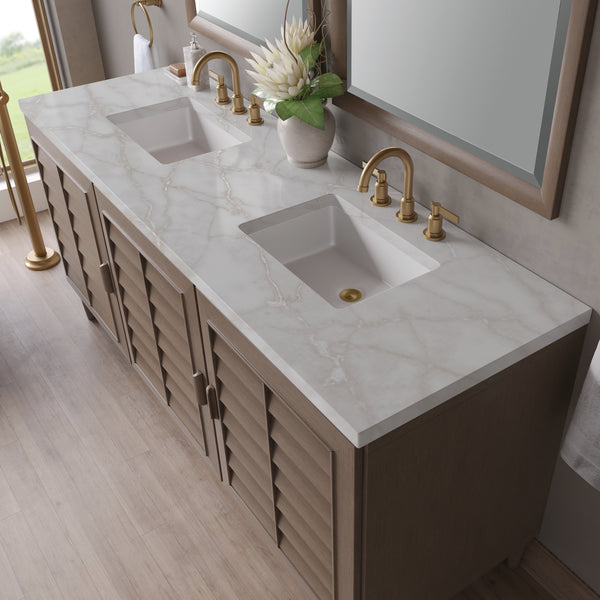 James Martin Portland 72" Double Vanity Whitewashed Walnut with 3 CM Countertop