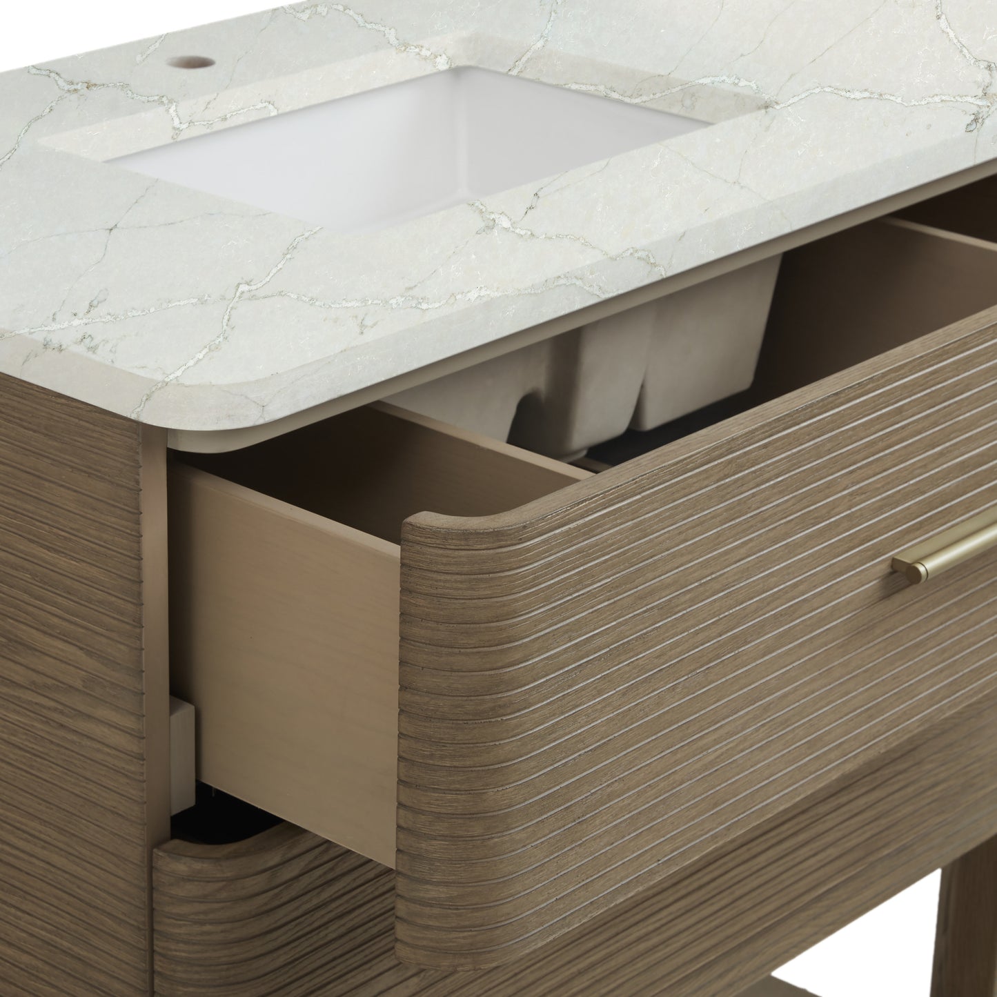 James Martin Lucian 72" Double Vanity, Pebble Oak w/ 3 CM Top - Luxe Bathroom Vanities