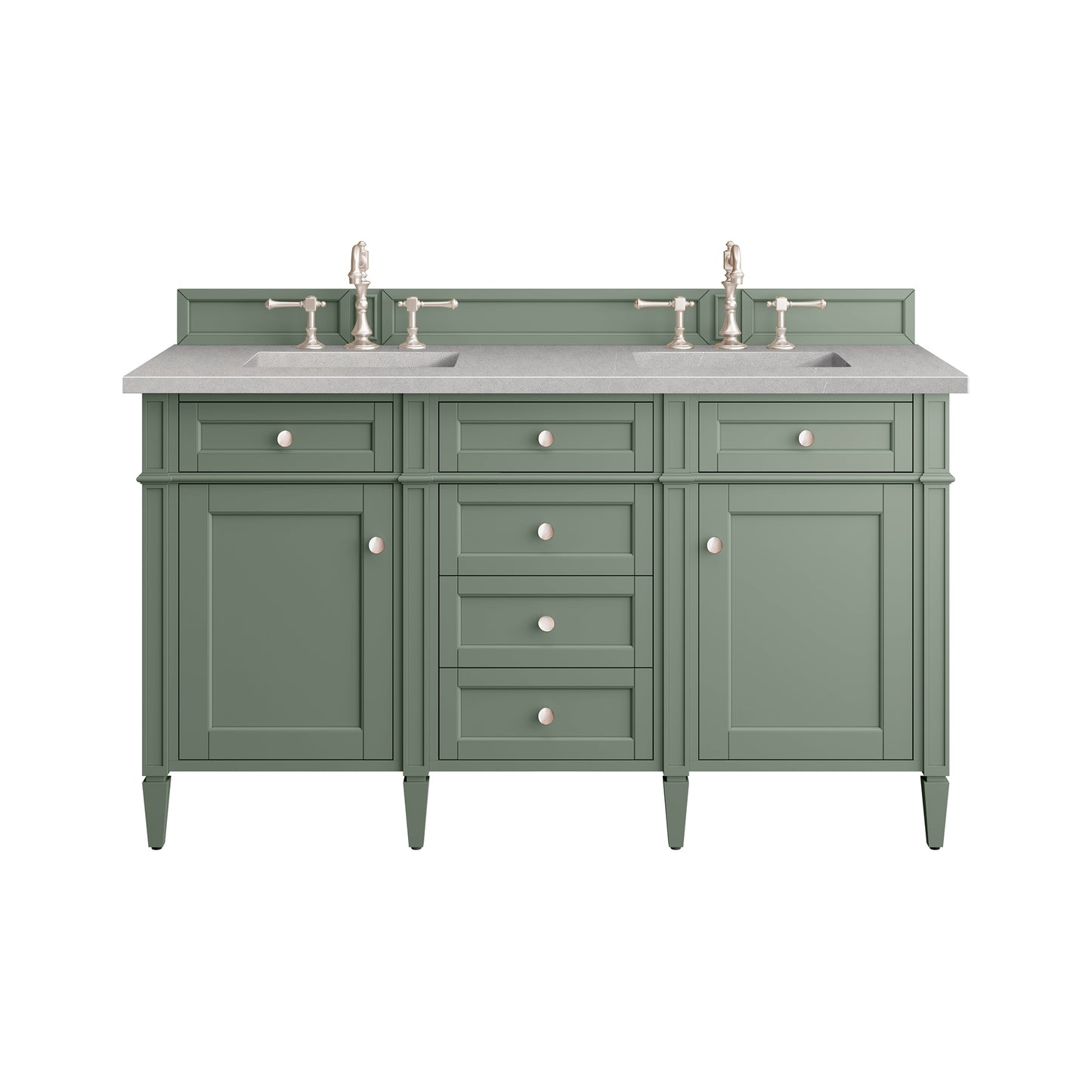 James Martin Brittany 60" Double Vanity, Smokey Celadon - Luxe Bathroom Vanities