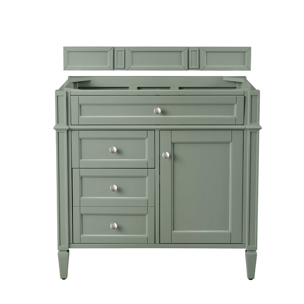 James Martin Brittany 36" Single Vanity, Smokey Celadon, Cabinet Only - Luxe Bathroom Vanities