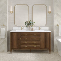 James Martin Myrrin 60" Double Vanity with Single Hole 3 CM White Zeus Silestone Top & Backsplash