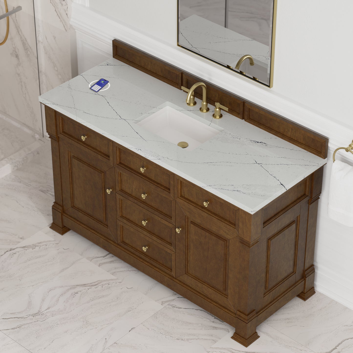 James Martin Brookfield 60" Single Vanity with 3CM Countertop & FreePower Wireless Charger