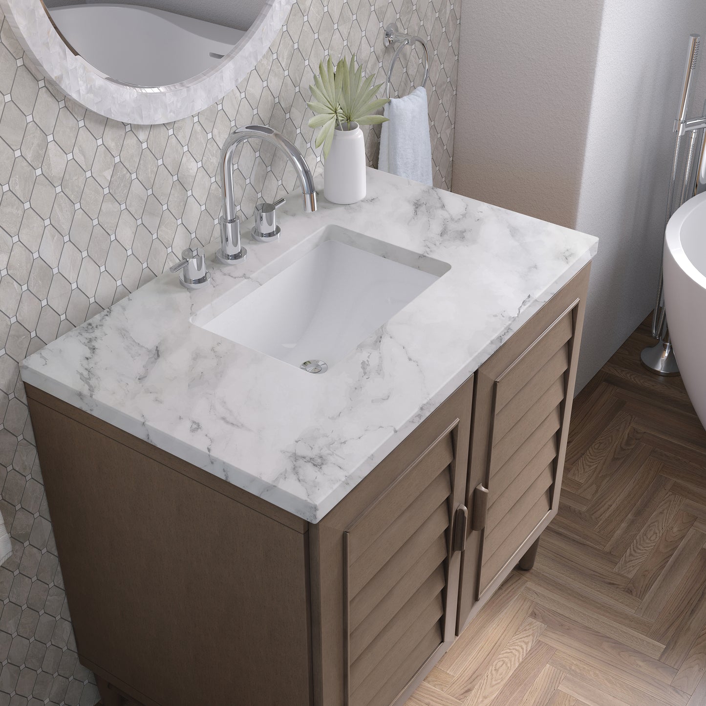 James Martin Portland 36" Single Vanity Whitewashed Walnut with 3 CM Countertop