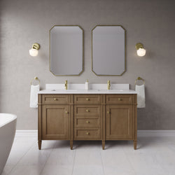 James Martin Brittany 60" Double Vanity with Single Hole 3 CM White Zeus Silestone Top & Backsplash