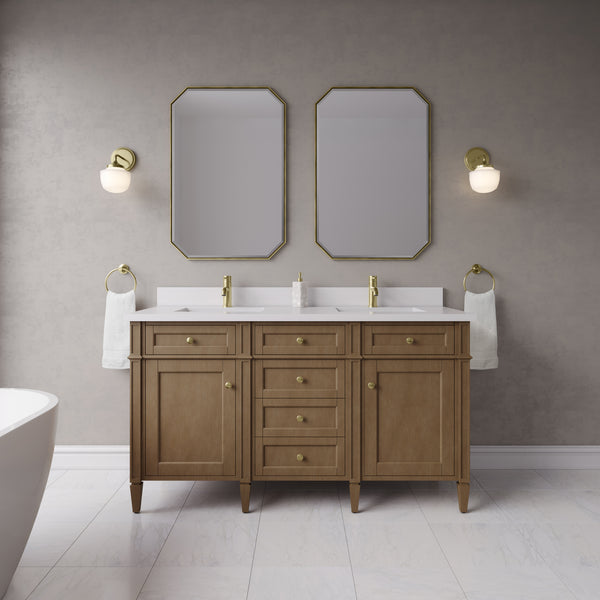 James Martin Brittany 60" Double Vanity with Single Hole 3 CM White Zeus Silestone Top & Backsplash