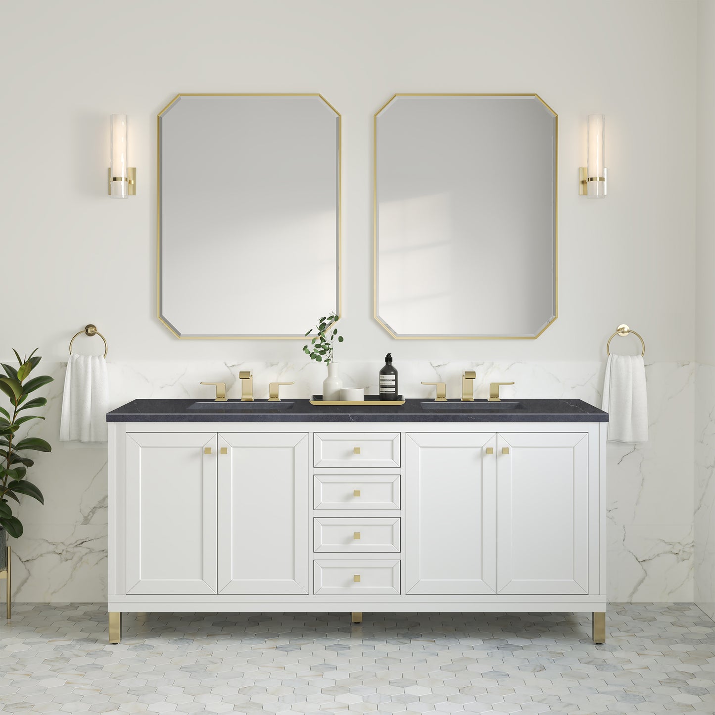 James Martin Chicago 72" Double Vanity, Glossy White - Luxe Bathroom Vanities