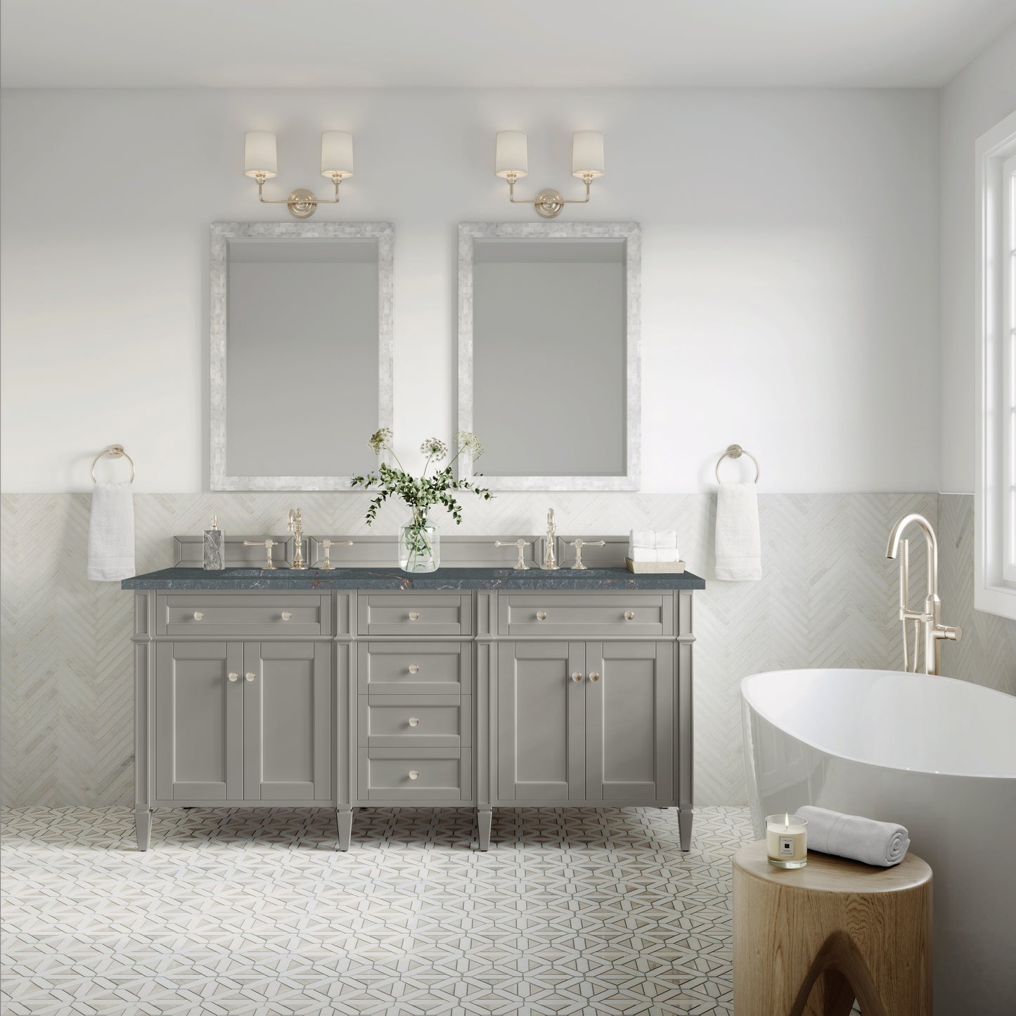 James Martin Brittany 72" Double Vanity with 3 CM Countertop & FreePower Wireless Charger