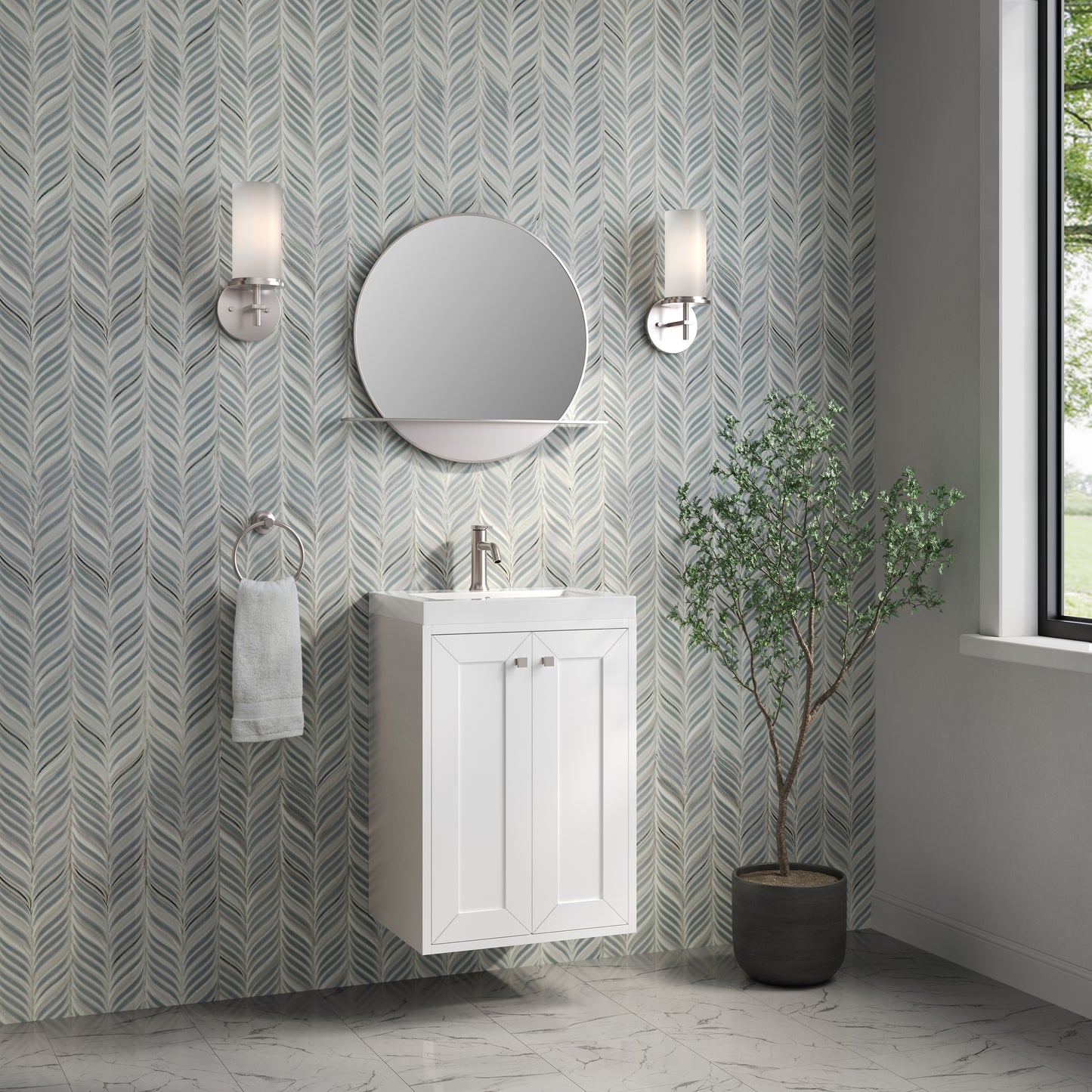 James Martin Chianti Single Floating Vanity with White Glossy Composite Stone Top