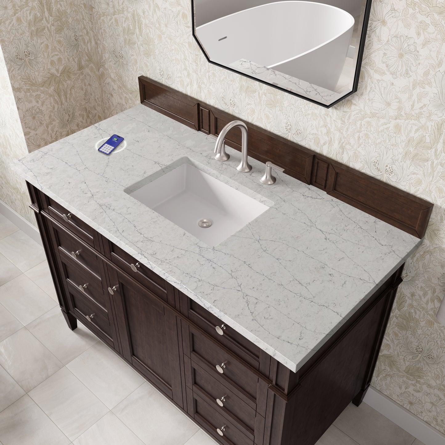 James Martin Brittany 48" Single Vanity with 3 CM Countertop & FreePower Wireless Charger