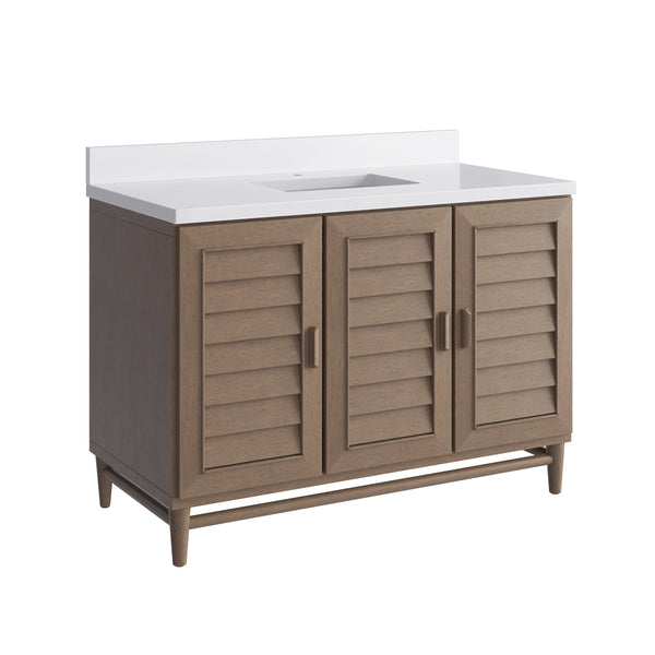 James Martin Portland 48" Single Vanity Whitewashed Walnut with Single Hole 3 CM White Zeus Silestone Top & Backsplash