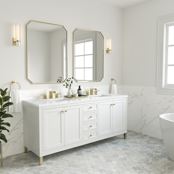 James Martin Chicago 72" Double Vanity, Glossy White - Luxe Bathroom Vanities