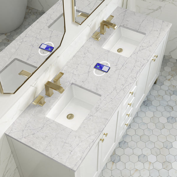 James Martin Chicago 72" Double Vanity with 3 CM Countertop & FreePower Wireless Charger