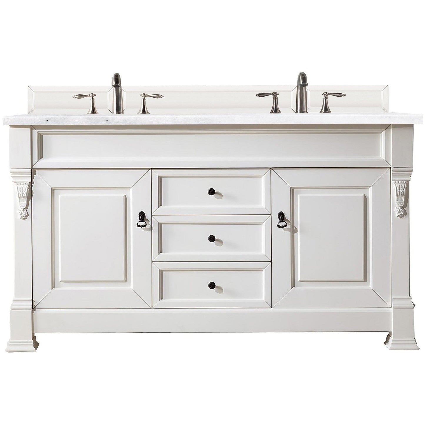 James Martin Brookfield 60" Double Vanity Vanities James Martin Bright White w/ 3 CM Arctic Fall Solid Surface Top 