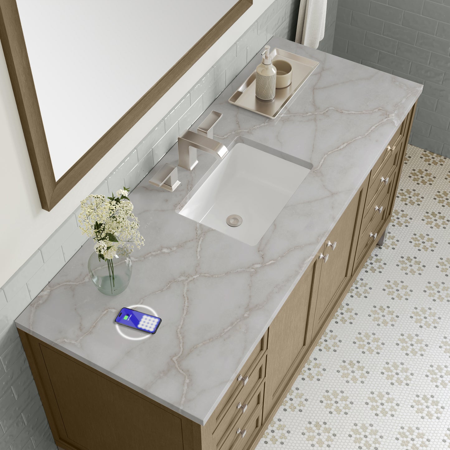 James Martin Chicago 60" Single Vanity with 3 CM Countertop & FreePower Wireless Charger