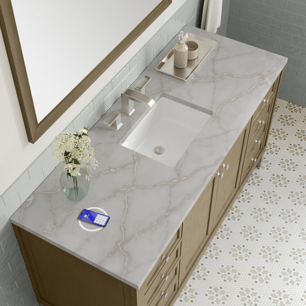 James Martin Chicago 60" Single Vanity with 3 CM Countertop & FreePower Wireless Charger
