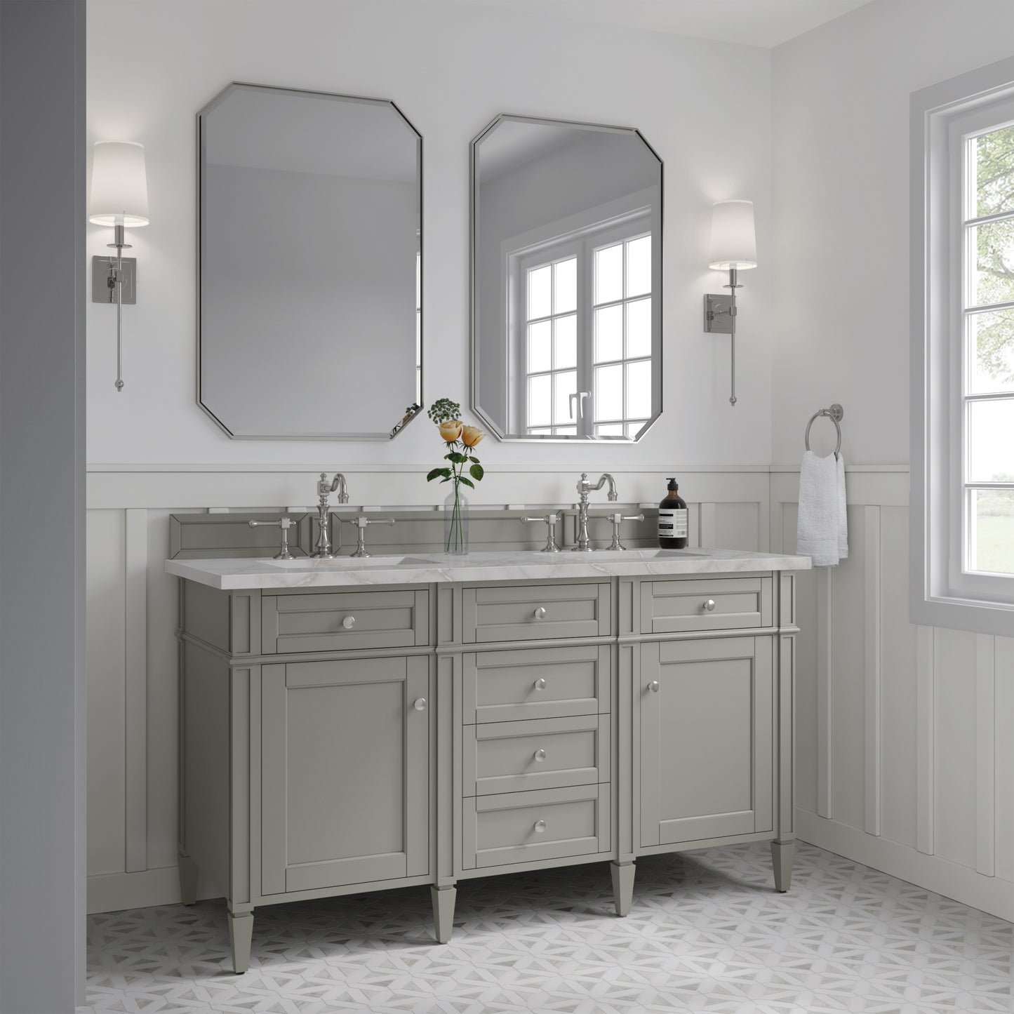 James Martin Brittany 60" Double Vanity with 3 CM Countertop & FreePower Wireless Charger