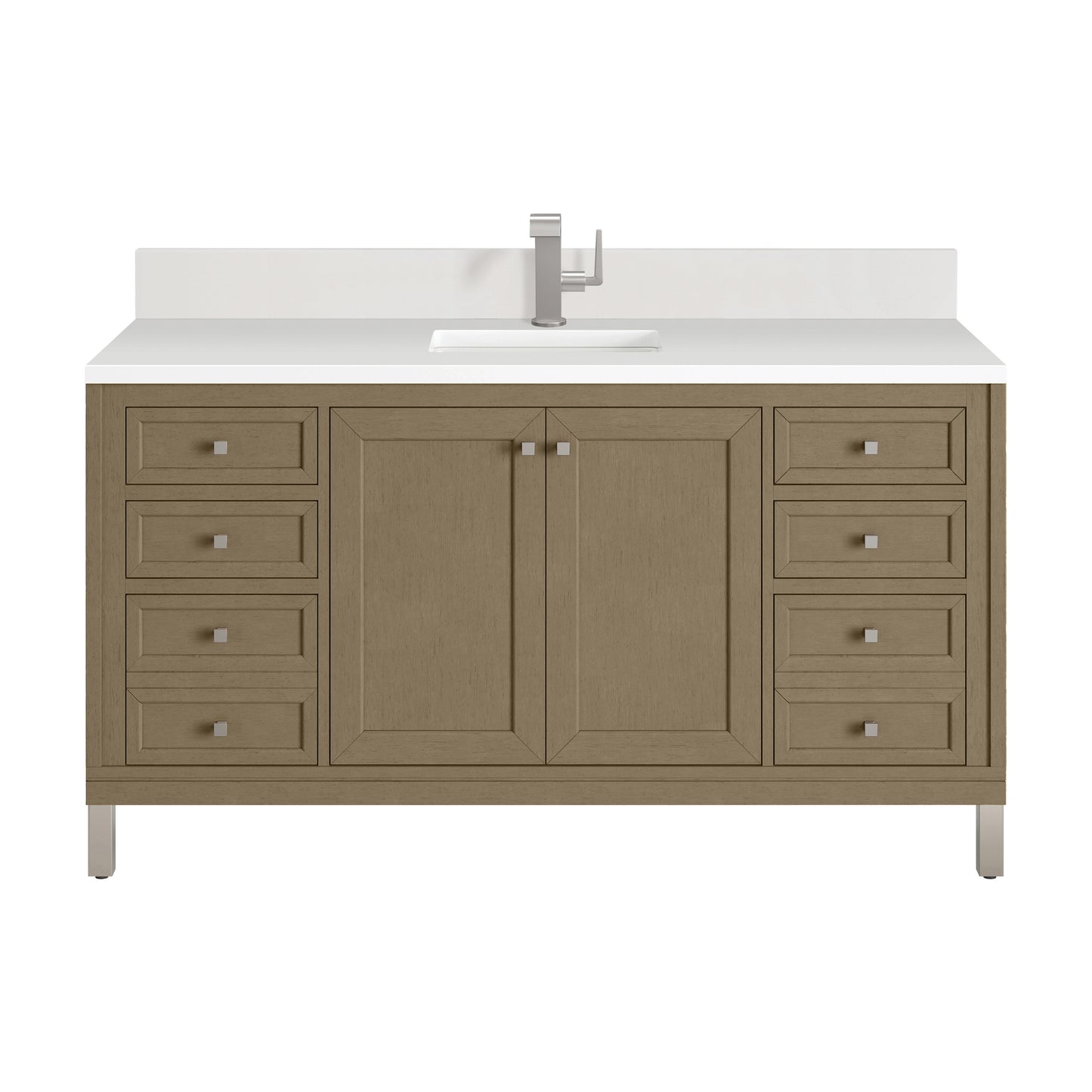 James Martin Chicago 60" Single Vanity with Single Hole 3CM White Zeus Silestone Top & Backsplash