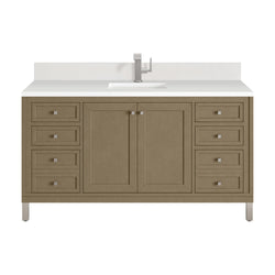 James Martin Chicago 60" Single Vanity with Single Hole 3CM White Zeus Silestone Top & Backsplash