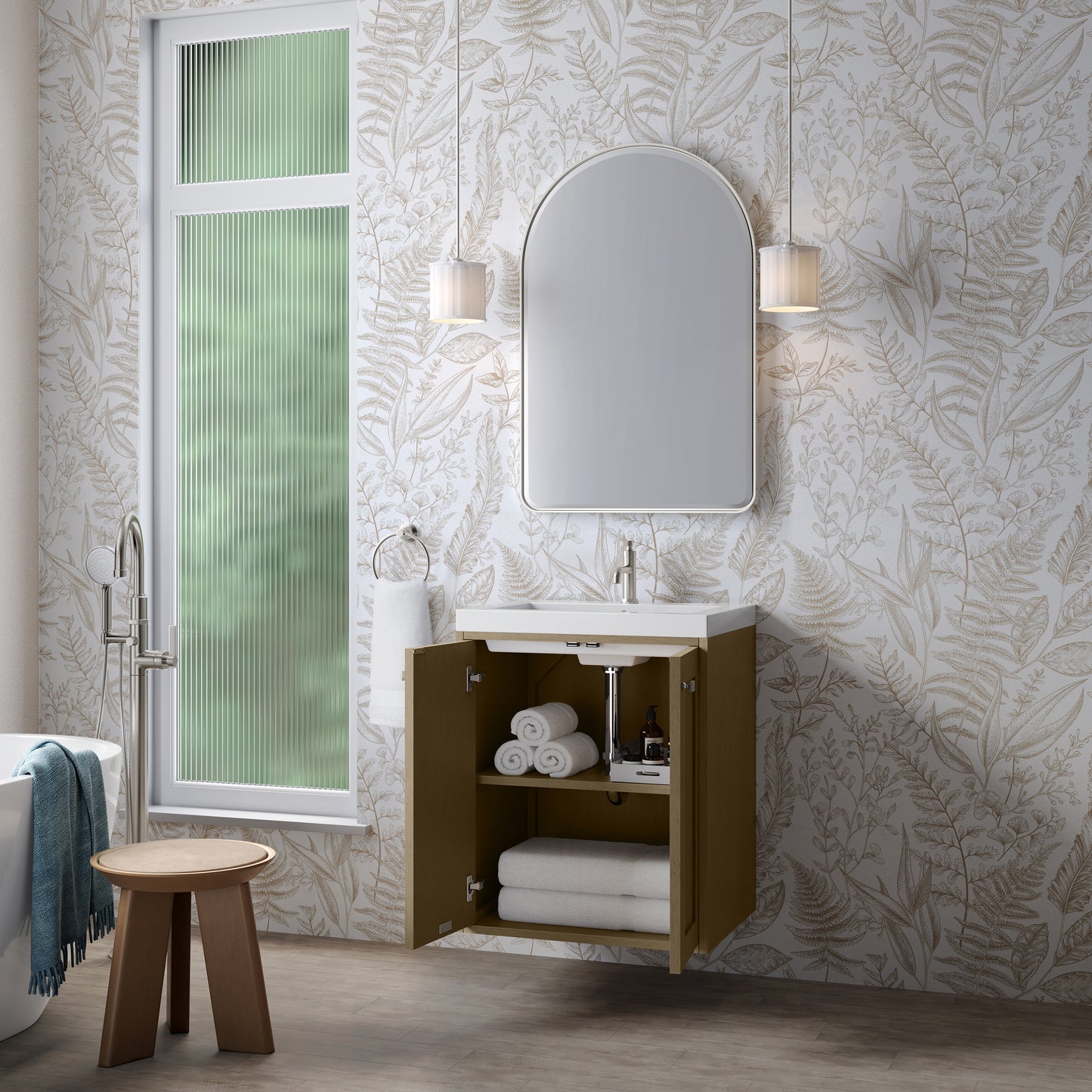James Martin Chianti Single Floating Vanity with White Glossy Composite Stone Top