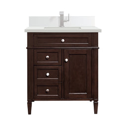 James Martin Brittany 30" Single Vanity with Single Hole 3 CM White Zeus Silestone Top & Backsplash