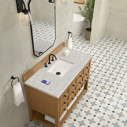 James Martin Malibu 48" Single Vanity, Amber Birch with 3 CM Countertop & FreePower Wireless Charger