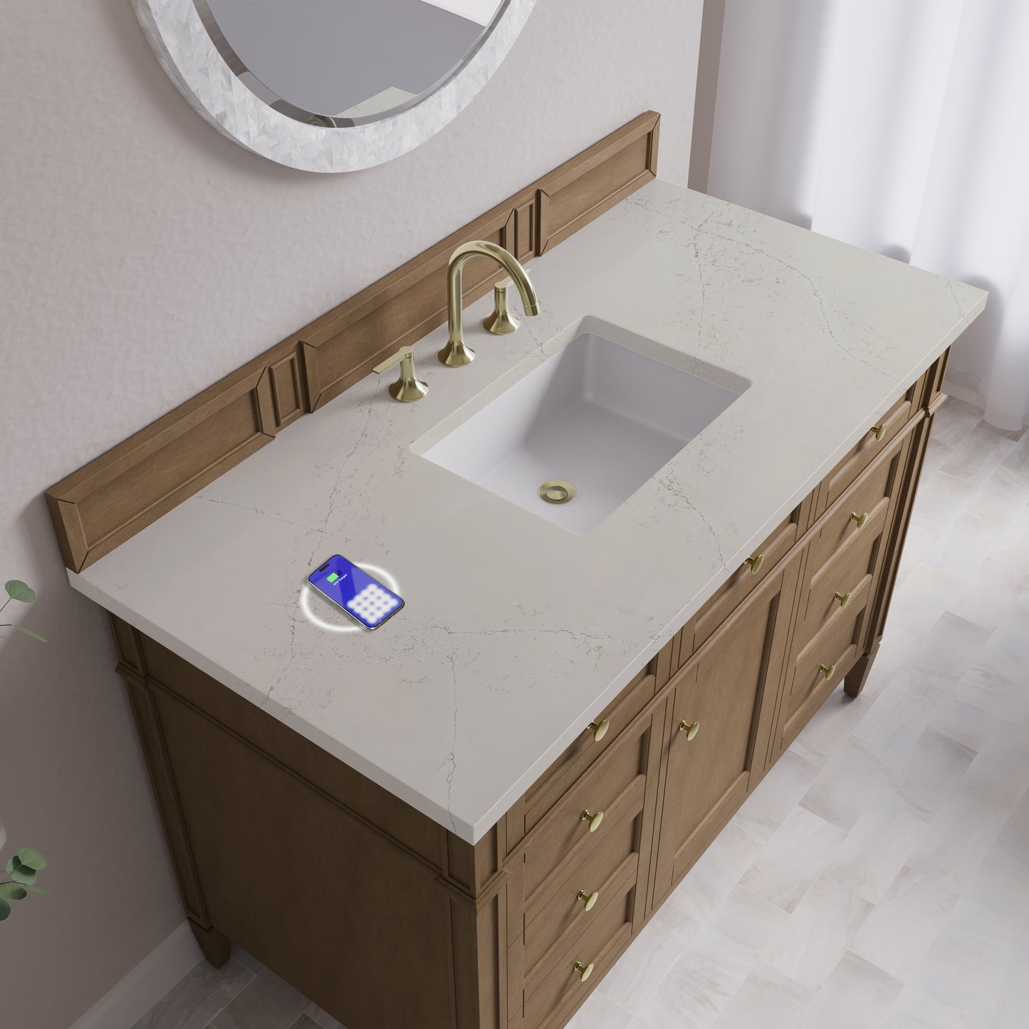 James Martin Brittany 48" Single Vanity with 3 CM Countertop & FreePower Wireless Charger