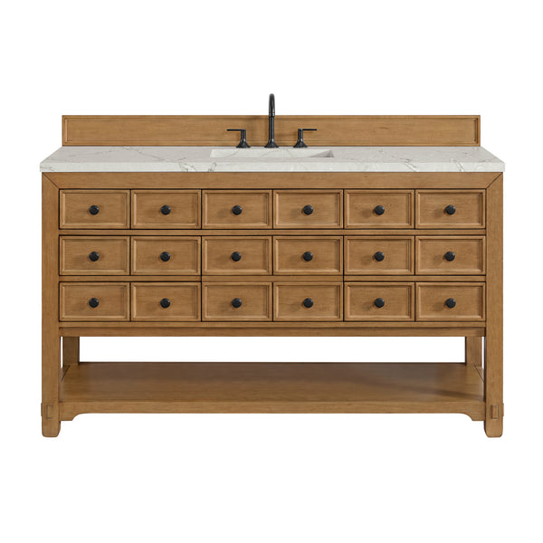 James Martin Malibu 60" Single Vanity, Amber Birch with 3 CM Countertop & FreePower Wireless Charger