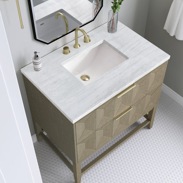 James Martin Emmeline 36" Single Vanity, Pebble Oak with 3CM Top - Luxe Bathroom Vanities
