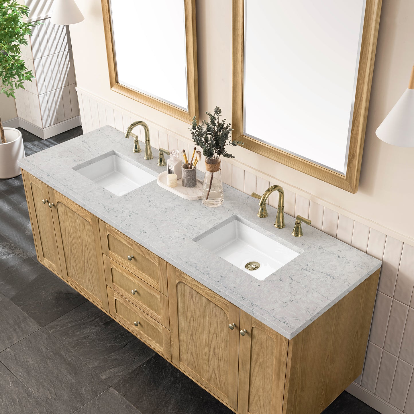 James Martin Laurent 72" Double Vanity, Light Natural Oak