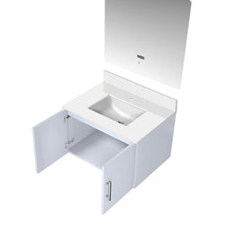 Lexora Collection Geneva 30 inch Bath Vanity, White Quartz Top, and 30 inch LED Mirror - Luxe Bathroom Vanities