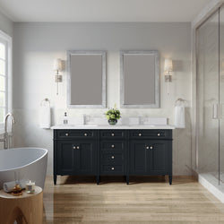 James Martin Brittany 72" Double Vanity with Single Hole 3 CM White Zeus Silestone Top & Backsplash