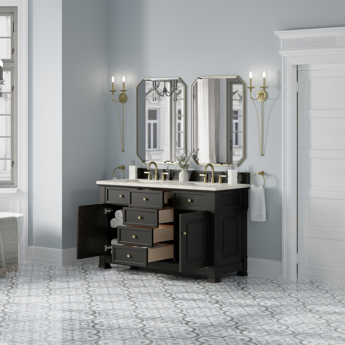James Martin Brookfield 60" Double Vanity with 3 CM Countertop & FreePower Wireless Charger