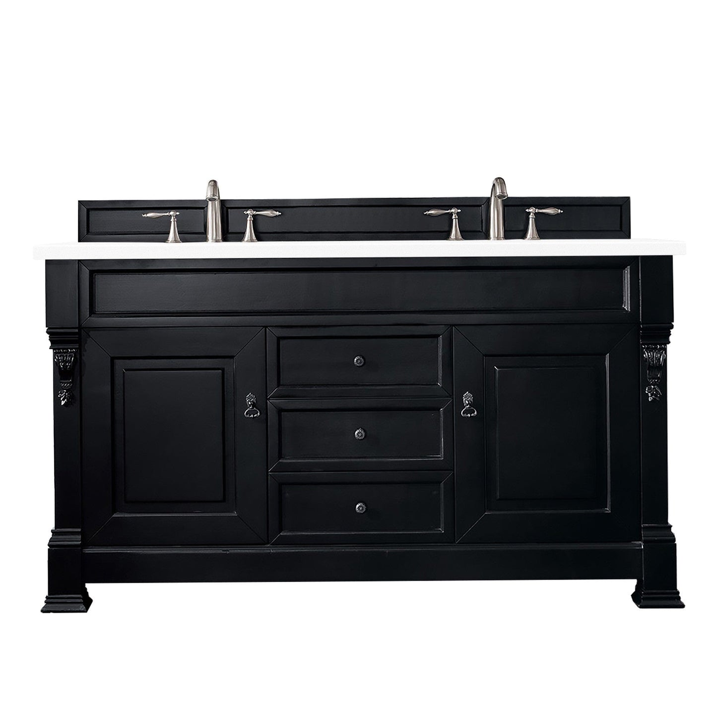 James Martin Brookfield 60" Double Vanity Vanities James Martin Antique Black w/ 3 CM Classic White Quartz Top 