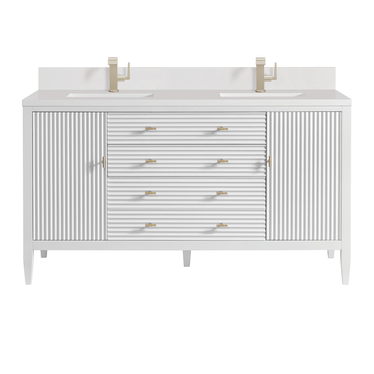James Martin Myrrin 60" Double Vanity with Single Hole 3 CM White Zeus Silestone Top & Backsplash