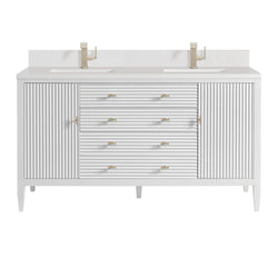 James Martin Myrrin 60" Double Vanity with Single Hole 3 CM White Zeus Silestone Top & Backsplash