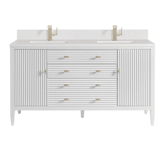 James Martin Myrrin 60" Double Vanity with Single Hole 3 CM White Zeus Silestone Top & Backsplash