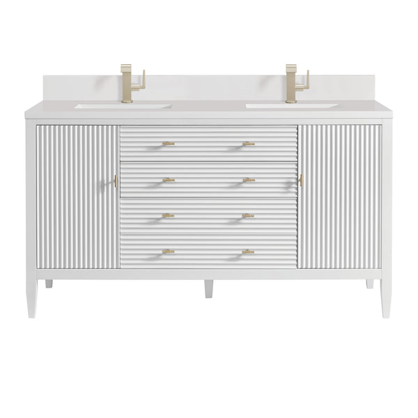 James Martin Myrrin 60" Double Vanity with Single Hole 3 CM White Zeus Silestone Top & Backsplash