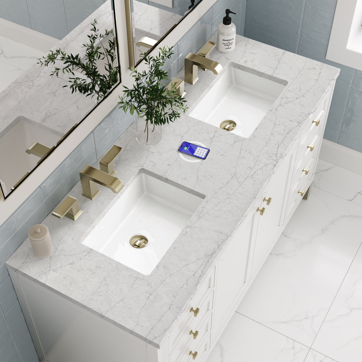 James Martin Chicago 60" Double Vanity with 3 CM Countertop & FreePower Wireless Charger