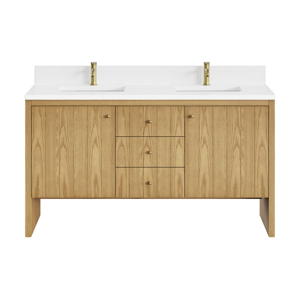 James Martin Hudson 60" Double Vanity with Single Hole 3 CM White Zeus Silestone Top and Matching Backsplash