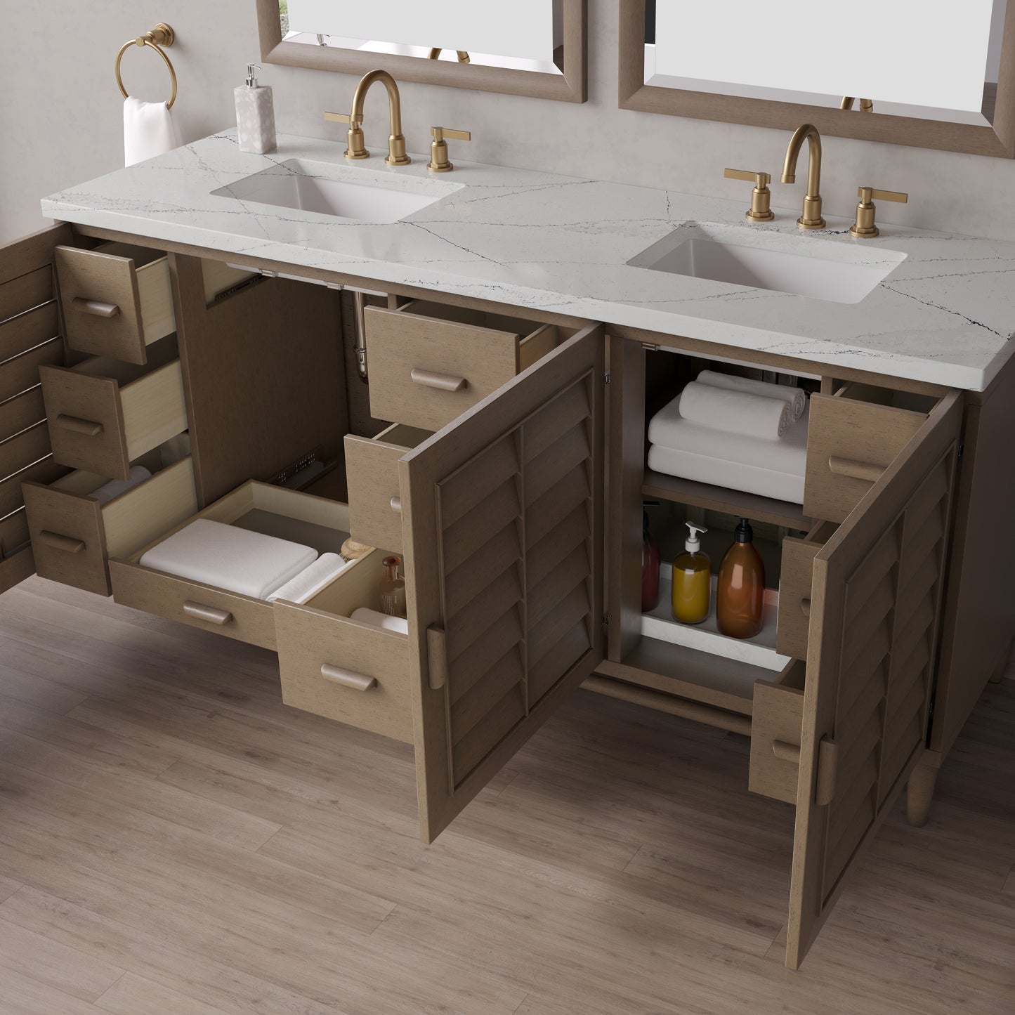 James Martin Portland 72" Double Vanity Whitewashed Walnut with 3 CM Countertop & FreePower Wireless Charger