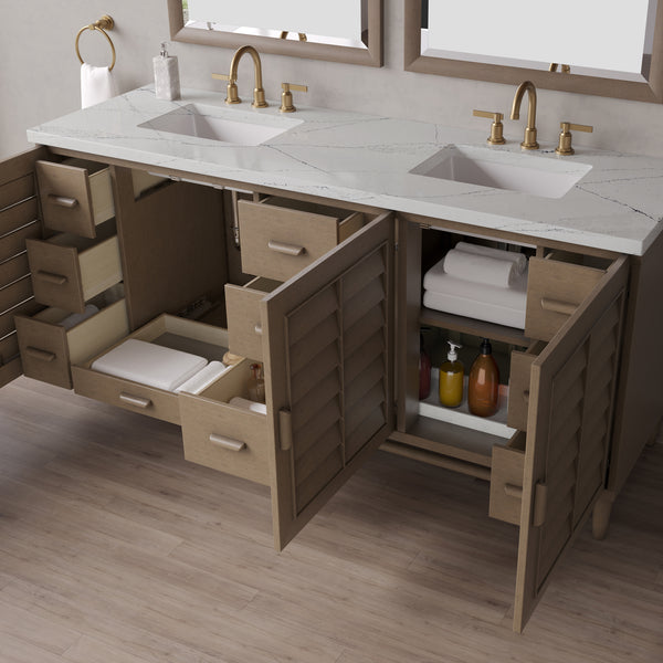 James Martin Portland 72" Double Vanity Whitewashed Walnut with 3 CM Countertop & FreePower Wireless Charger
