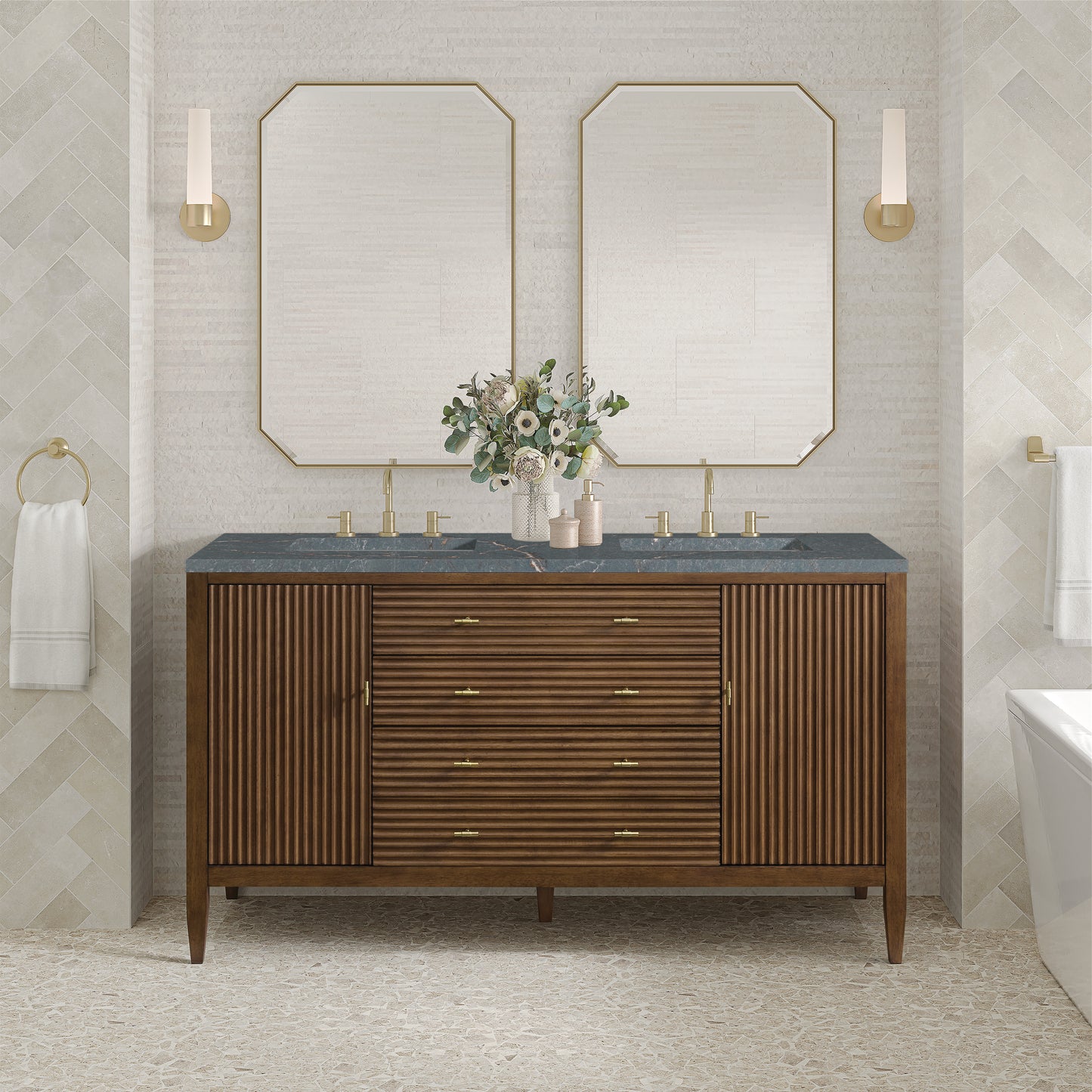 James Martin Myrrin 60" Double Vanity with 3 CM Countertop & FreePower Wireless Charger