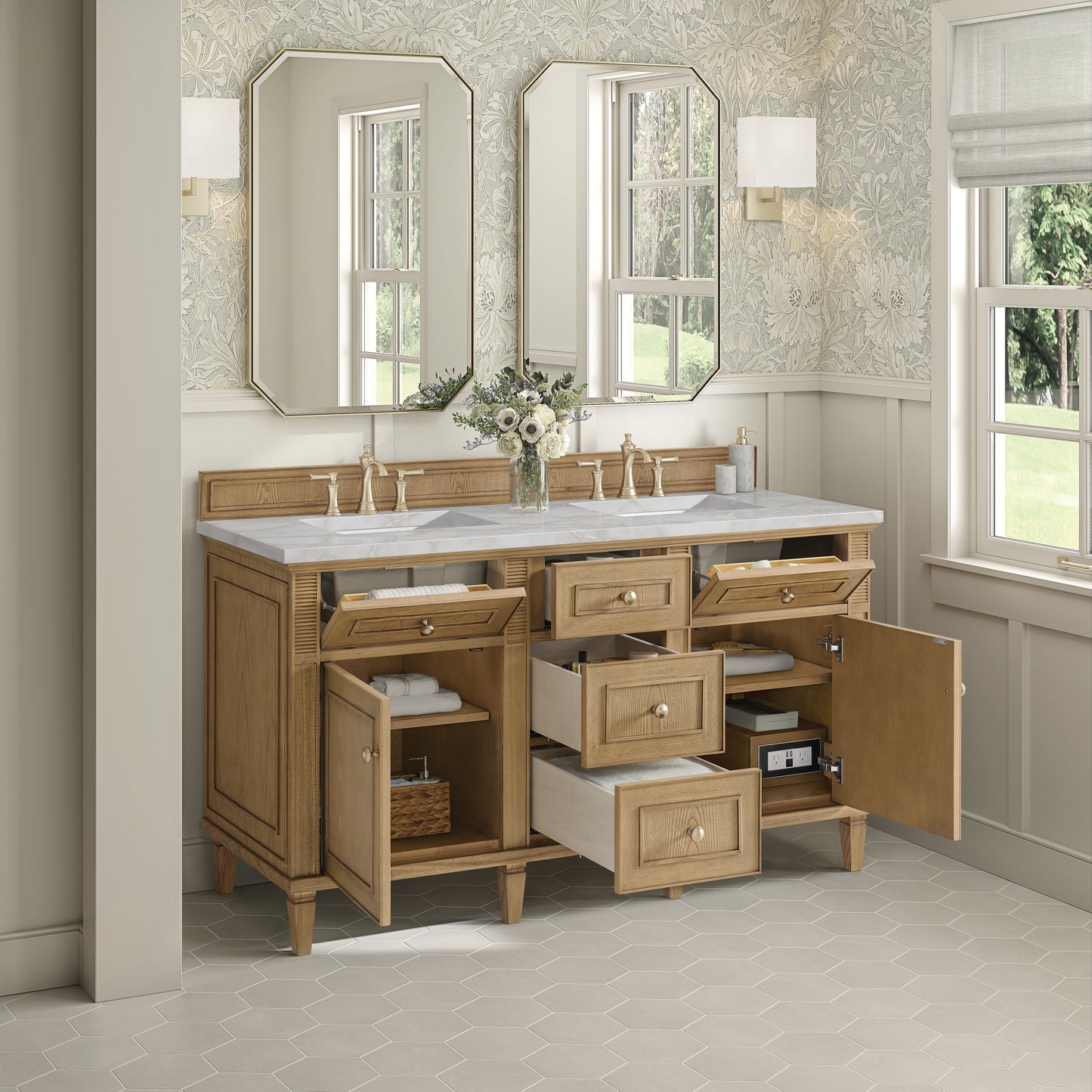 James Martin Lorelai 60" Double Vanity with 3 CM Countertop & FreePower Wireless Charger