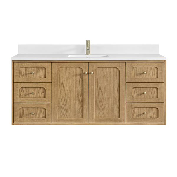James Martin Laurent 60" Single Vanity with Single Hole 3 CM White Zeus Silestone Top & Matching Backsplash